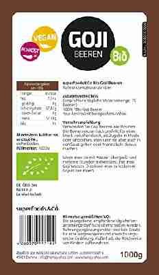 Bio Goji Beeren 1000 g, 1 kg, Paperbag, In Deutschland rückstandskontrolliert