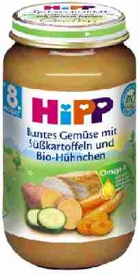 Hipp Buntes Gemüse mit Süßkartoffeln und Bio-Hühnchen, 6er Pack (6 x 220 g) - Bio