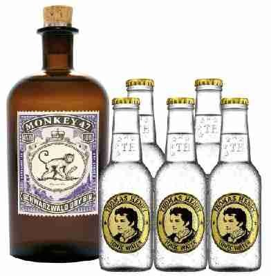 Monkey Gin 1 x 0,5 Liter & 5 x Thomas Henry Tonic 0,2 Liter Set