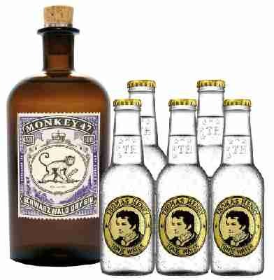 Monkey Gin 1 x 0,5 Liter & 5 x Thomas Henry Tonic 0,2 Liter Set