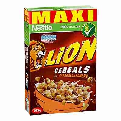 Nestlé Lion Cereals Karamell und Schoko, 4er Pack (4 x 675 g)