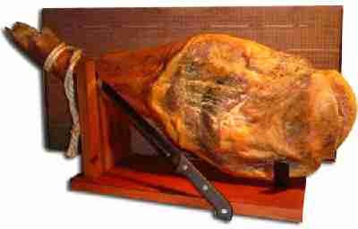 Serrano Schinken aus Spanien - ca. 4,5-5 kg + Schinkenhalterung + Messer + Geschenkkartonage (Paleta Serrana)