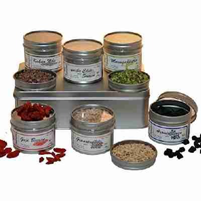 direct&friendly Bio Geschenkset Superfood mit Aronia, Chia, Goji, Granatapfel, Kakao Nibs und Moringa