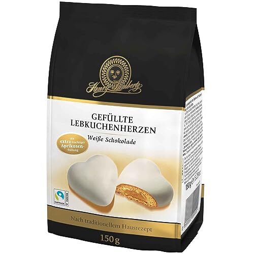 Lebkuchenherzen in 33% weißer Schokolade mit 28% Aprikosenfüllung von Henry Lambertz aus Aachen 5x150g